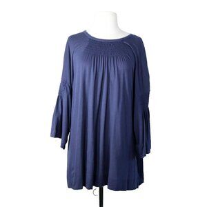 Dries van Noten Women's Size Medium Blue 100% Cotton Shirred Tunic T-Shirt Top
